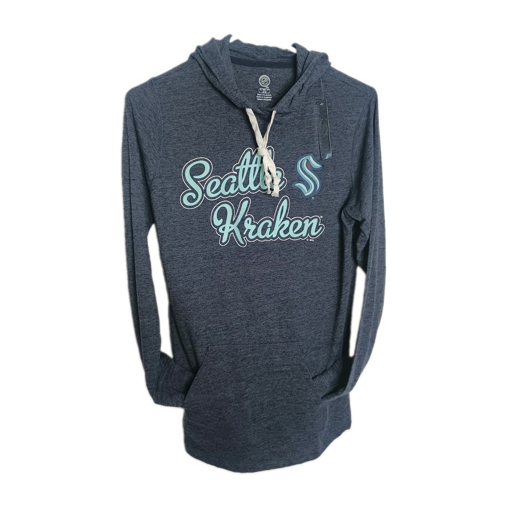 NHL Seattle Kraken Womens Team T-Shirt Hoodie Size S NWT Blue Heather Hockey